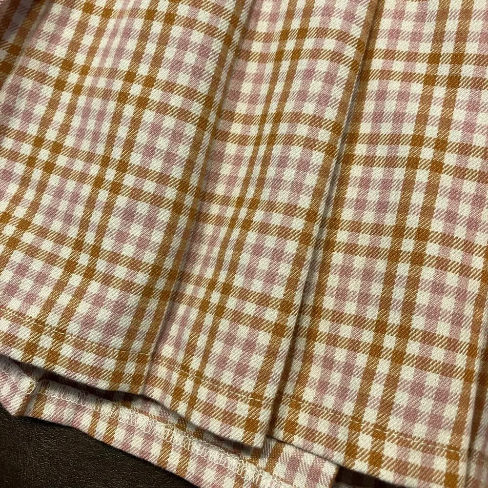 New Aerie Pleated Mini Skirt Pink‎ Brown Gingham Plaid Size XS $49.95 Preppy